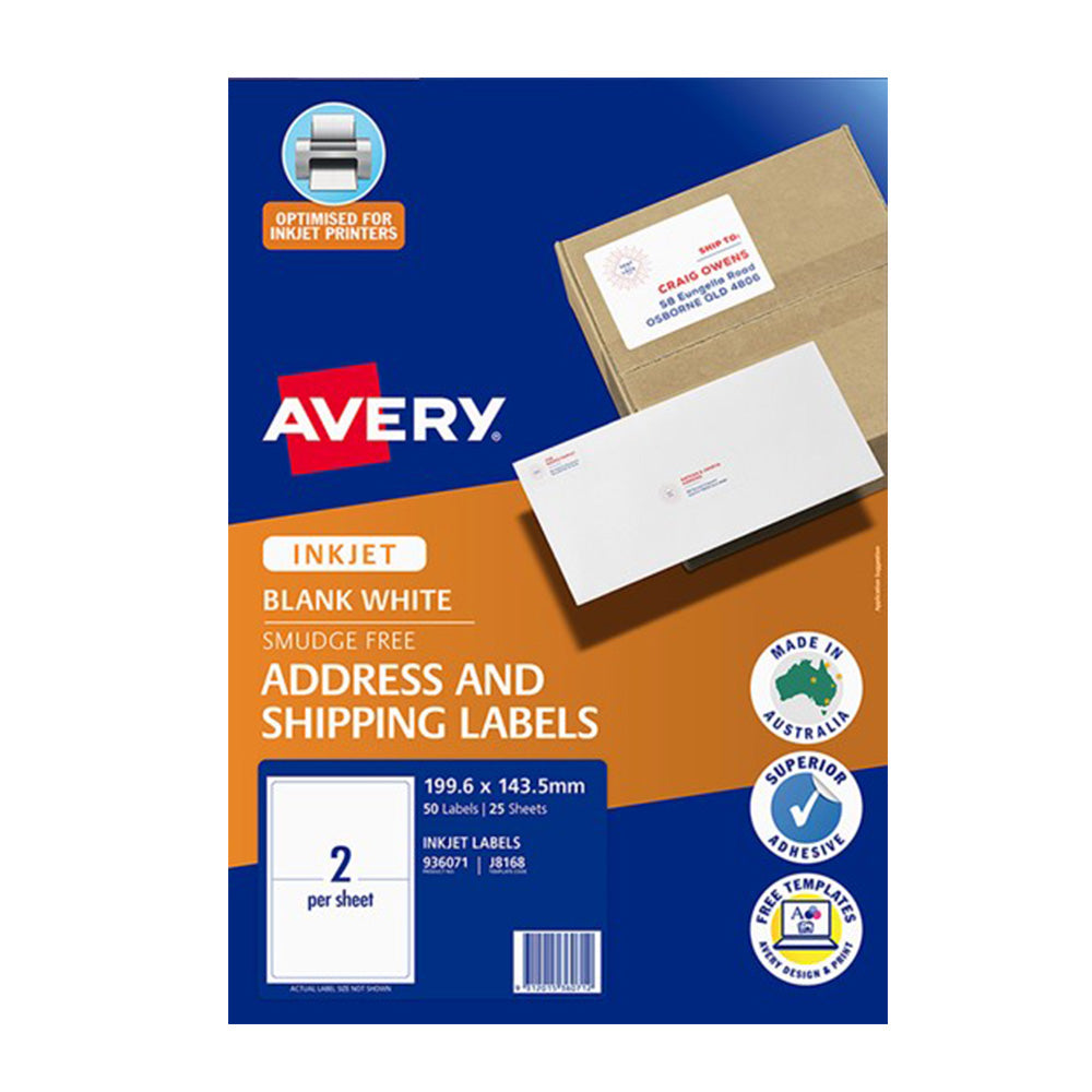 Avery Inkjet Shipping Label 25pcs (2 per Sheet)