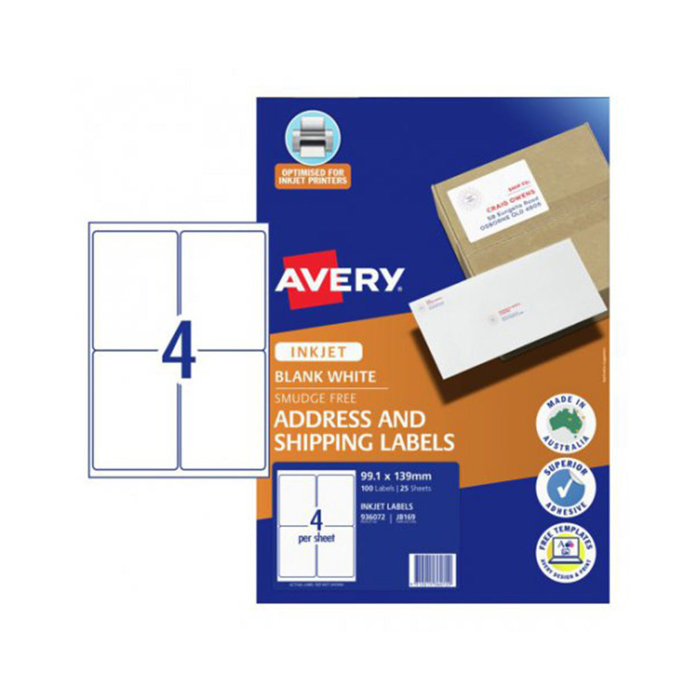 Avery Inkjet Parcel Label 25pcs (4 per Sheet)