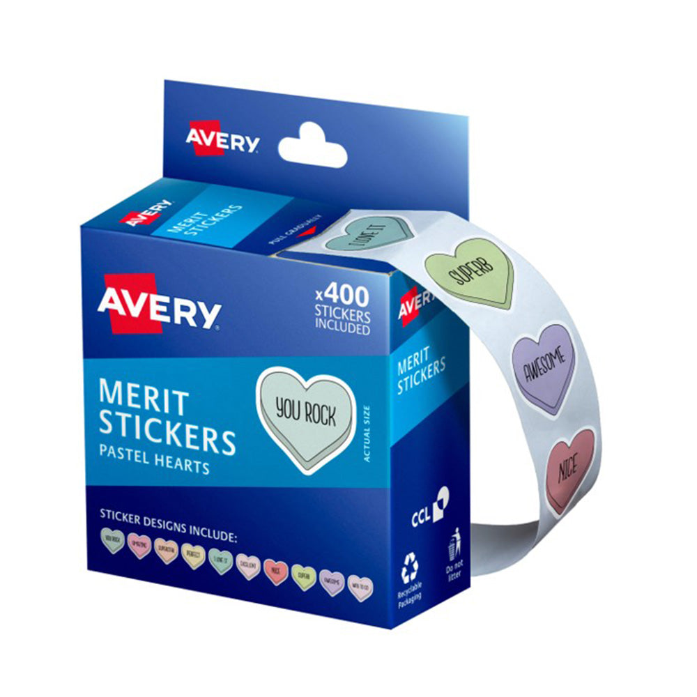 Avery Pastel Hearts Merit Stickers Dispenser Pack