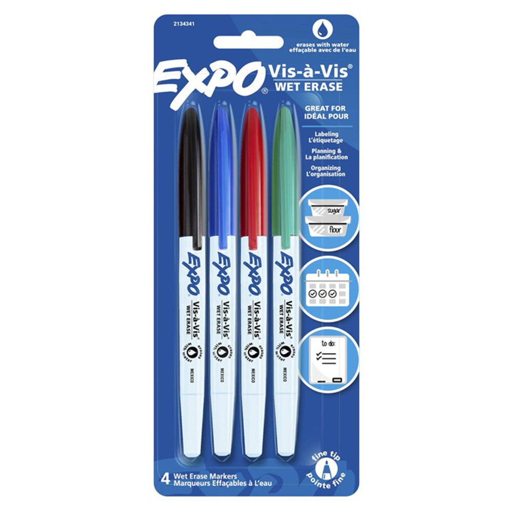 Expo Vis a Vis Wet Erase Fine Point Markers (Pack of 4)