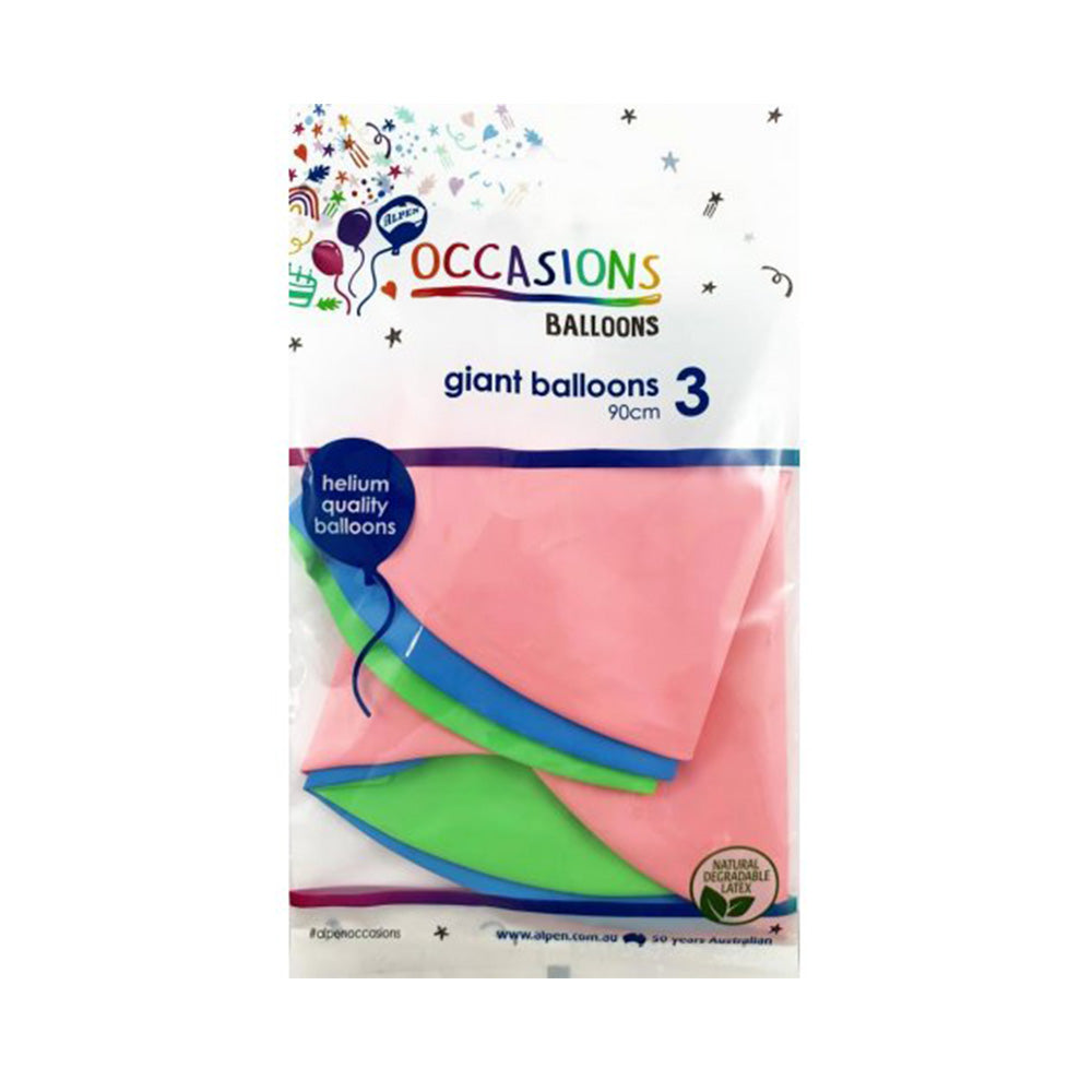 Alpen Giant Inflated Balloons 90cm (Pack of 3)