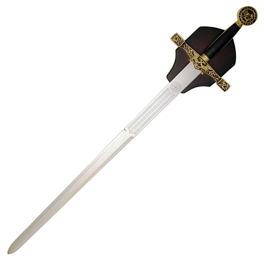 Gold Excalibur Sword with Wood Wall Plaque