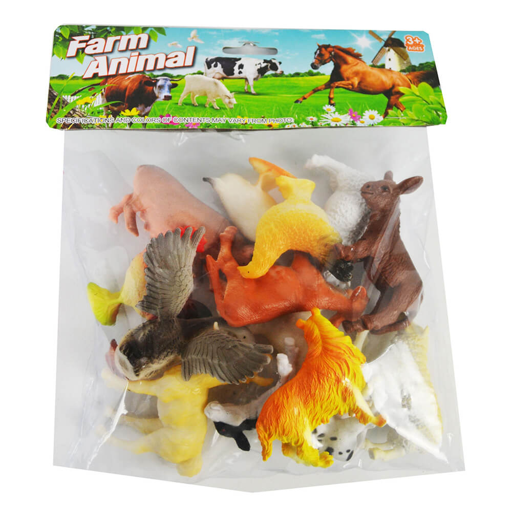 12pz. Animali da fattoria giocattolo in borsa