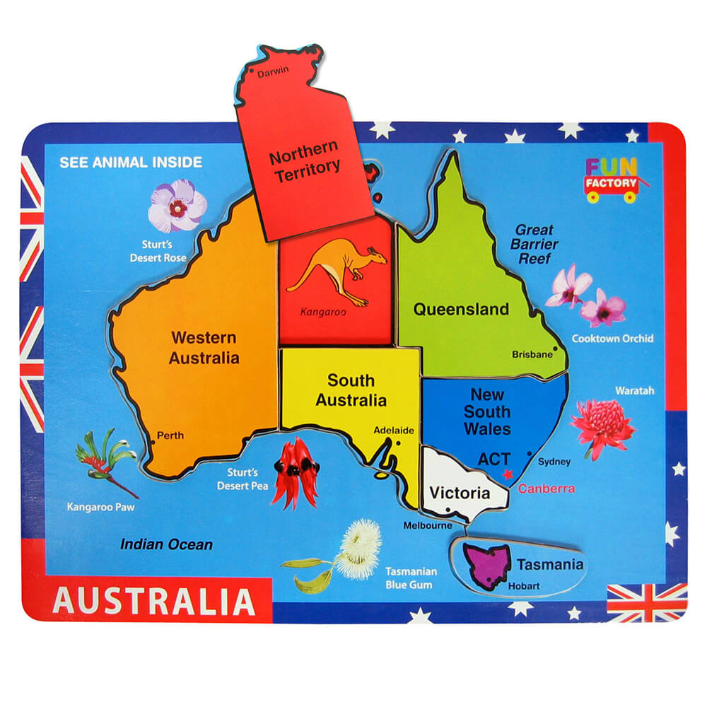 Fun Factory Australian Map Raised Wooden Puzzle