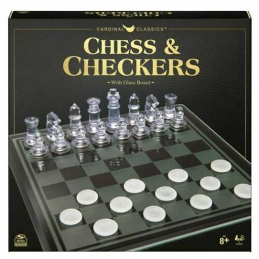 Classic Games Chess & Checkers with Glass Board