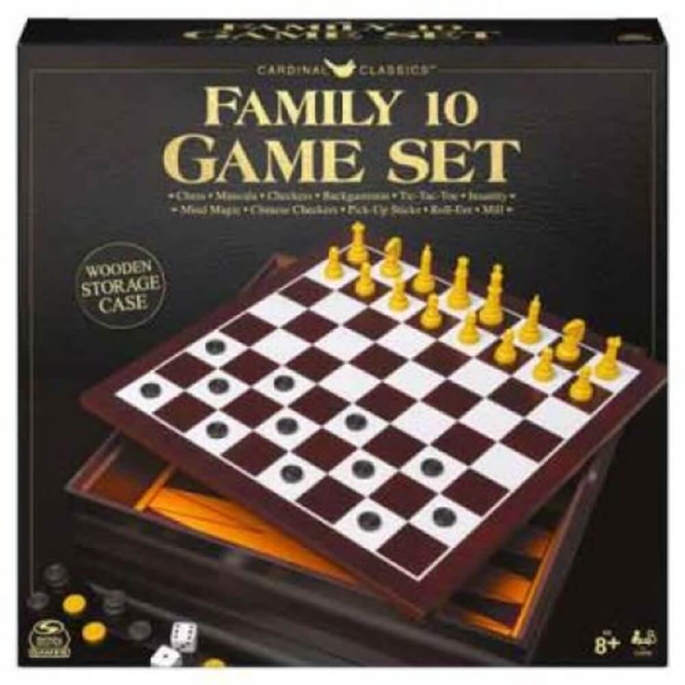 Classic Wooden 10 Game Set in Cabinet