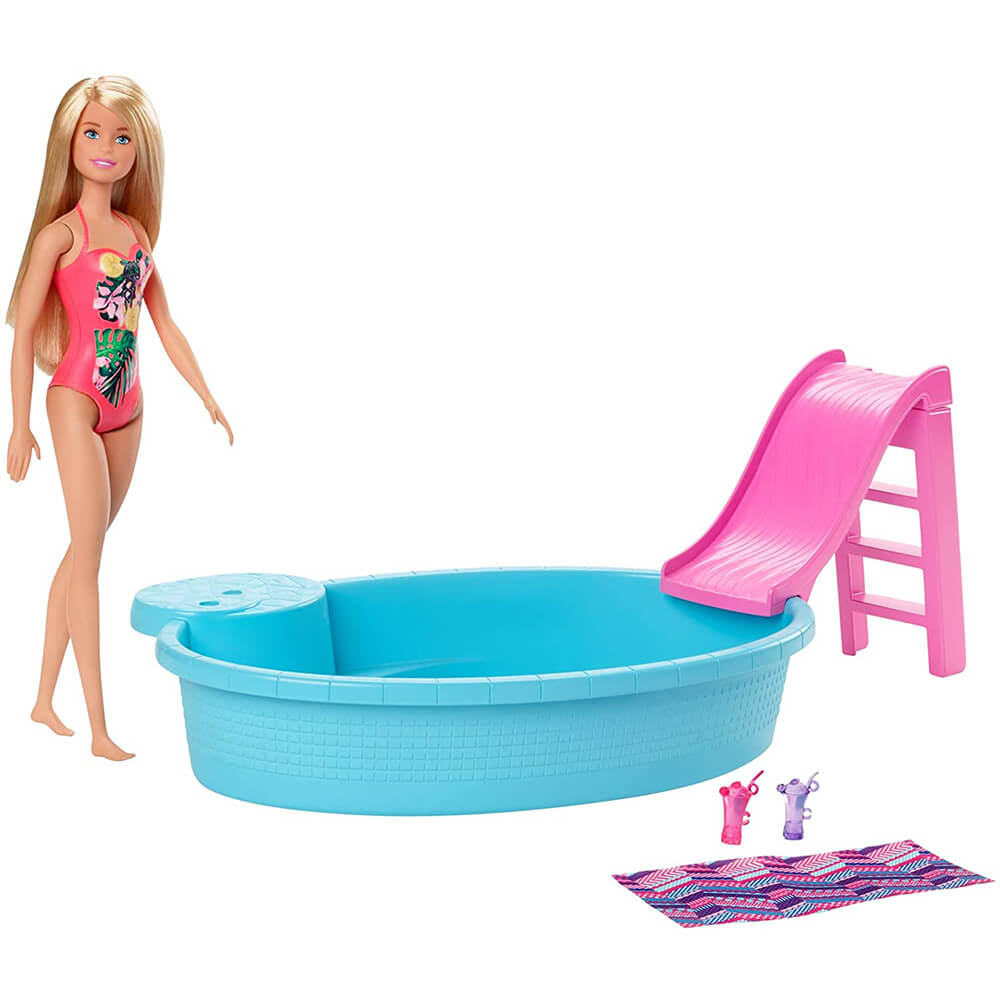 Muñeca Barbie y juego de piscina.
