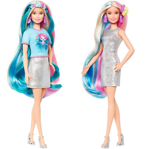 Muñeca Barbie de pelo de fantasía.