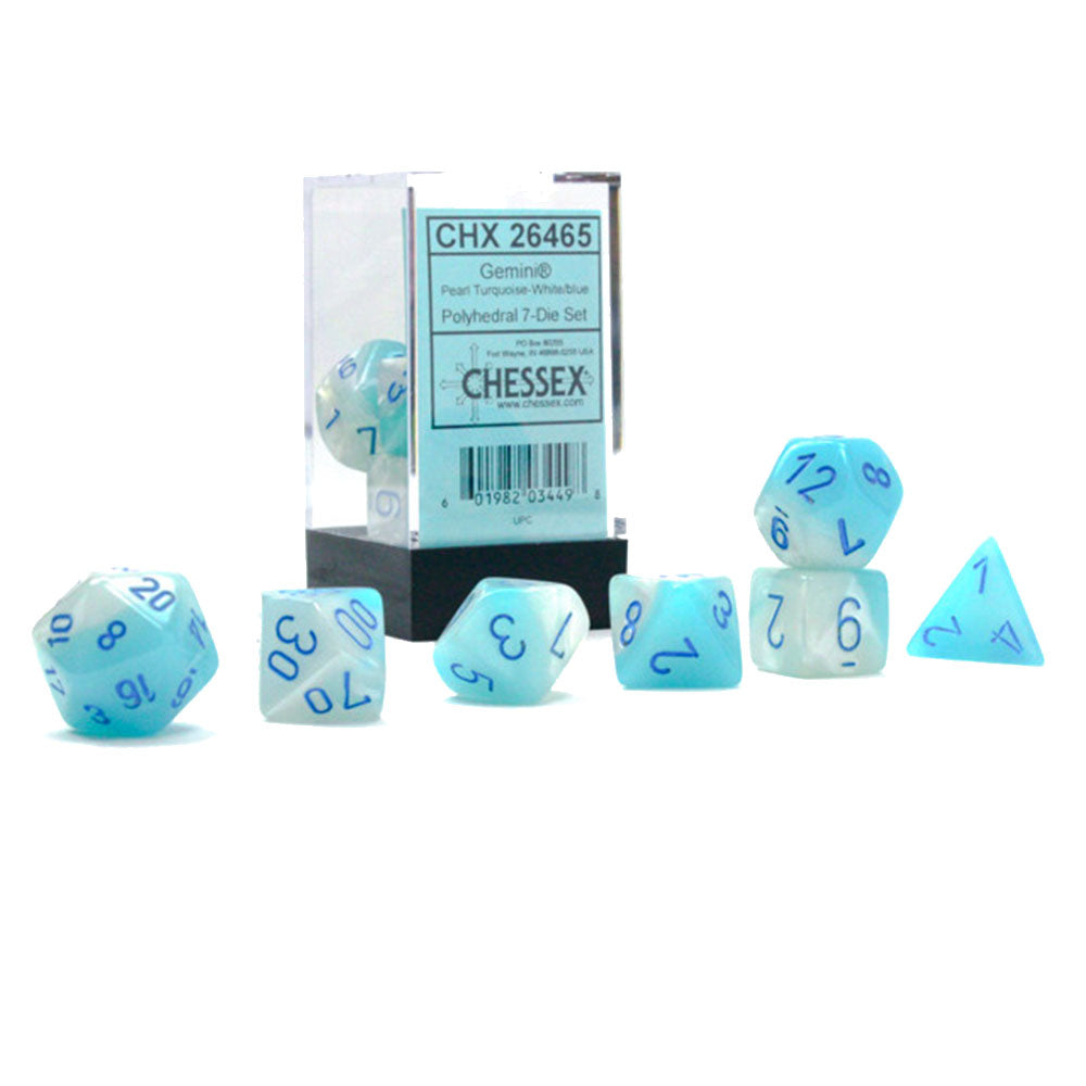 Gemini Chessex Polyhedral Luminary 7 Die Set (White/Blue)