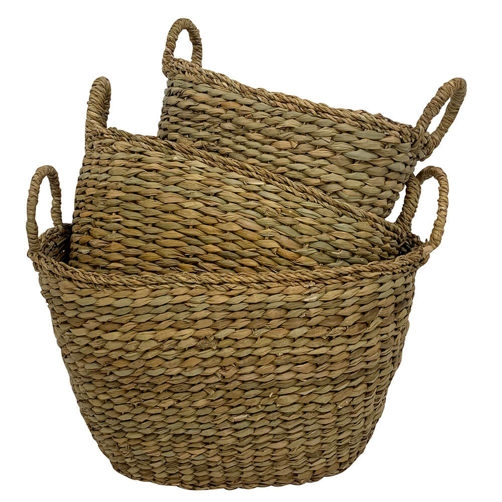 Flic 3 Sets of Typha Basket with Ring Handle (50x32x29cm)