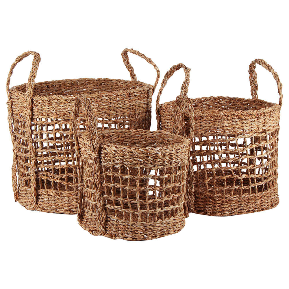 Seagrass Round Cylinder Basket Set of 3 (Large 40x40x35cm)
