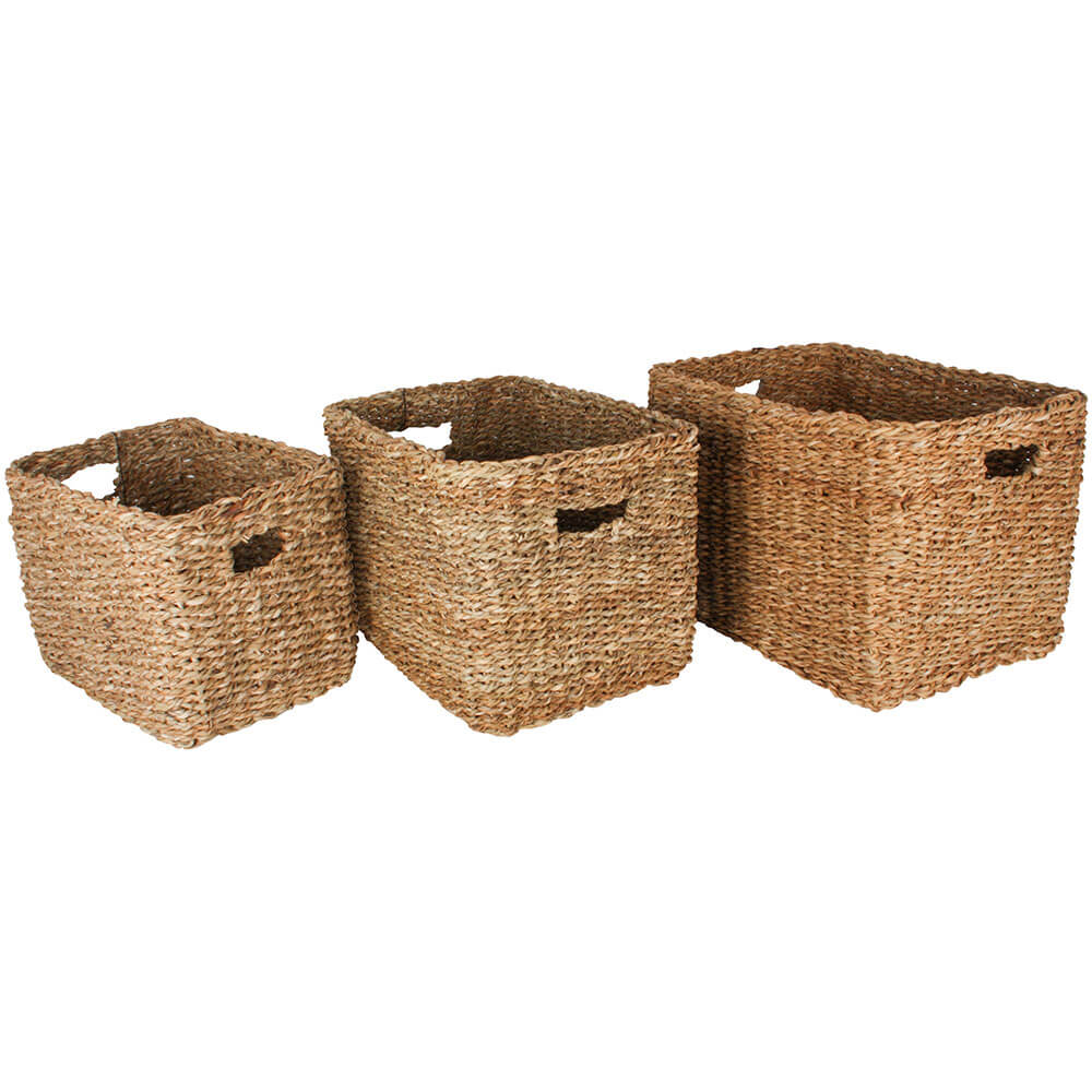 Iluka S3 Seagrass Rectangle Basket with Handle 42x32x30cm