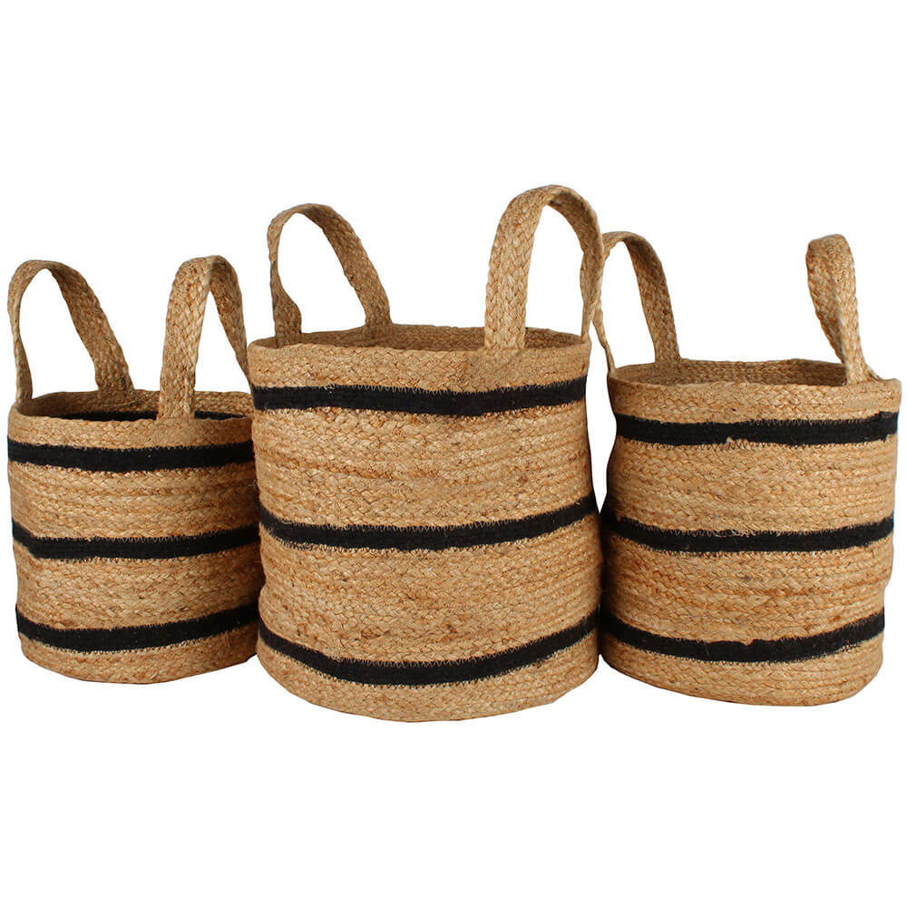 Ovela Striped Jute Basket Set of 3 (Large 35x35cm)