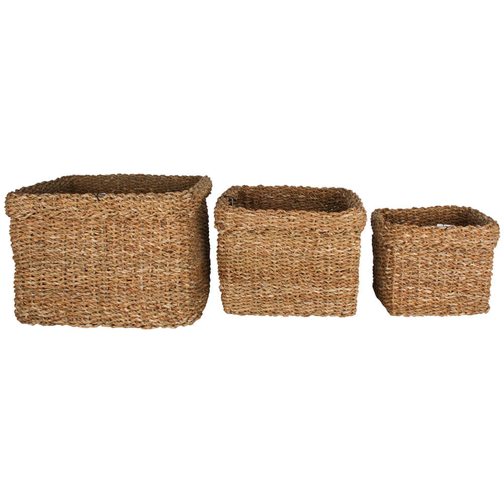 Yallingup Square Seagrass Basket Set of 3 (Sml:27x27x20cm)