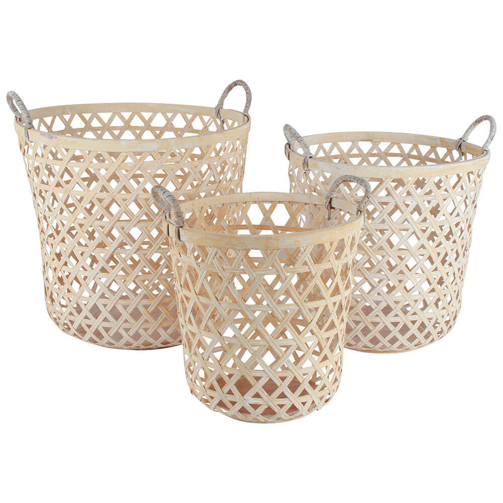 Hendrix Whitewashed Baskets Set of 3 (Large 44x43x40cm)