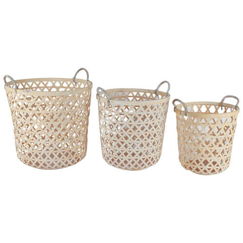 Hendrix Whitewashed Baskets Set of 3 (Large 44x43x40cm)