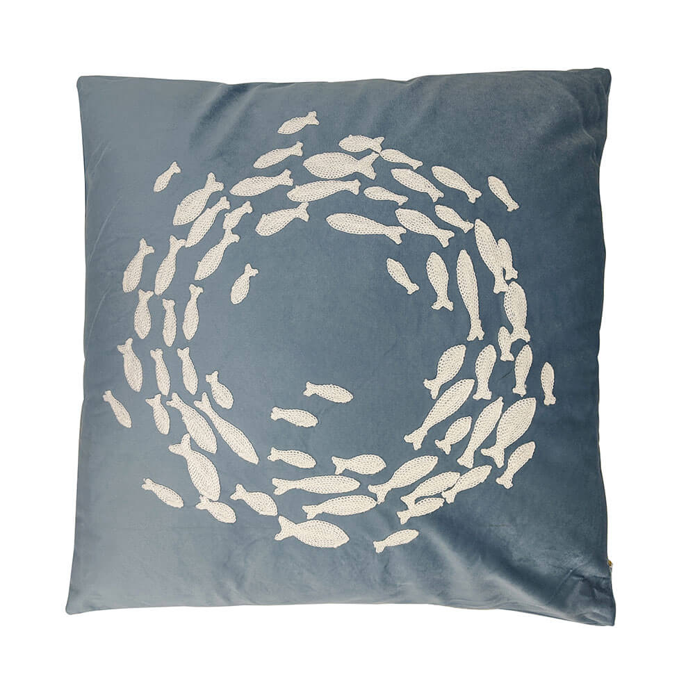 Onda Reed Velvet Embroidered Cushion with Fill (45x45x10cm)