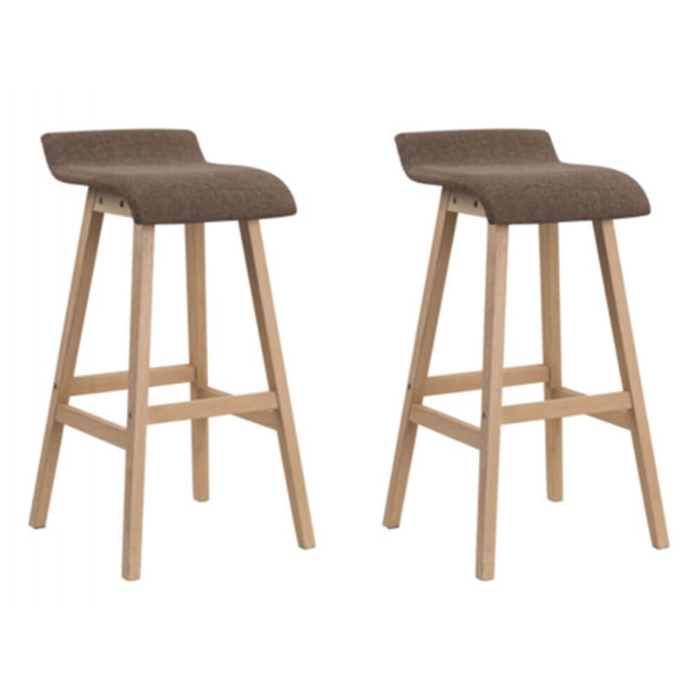 Wooden Bar Stools with Padded Fabric Seat 2pcs (Brown)