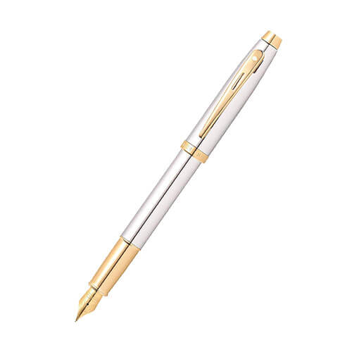 stylo 100 en acier inoxydable plaqué chrome/or