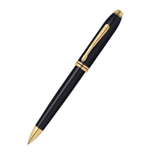 Bolígrafo Townsend lacado en negro chapado en oro de 23 quilates