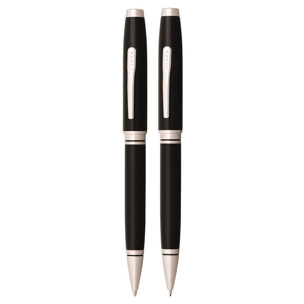 Coventry Black Lacquer w/ Chrome Ballpoint Pen & Pencil Set