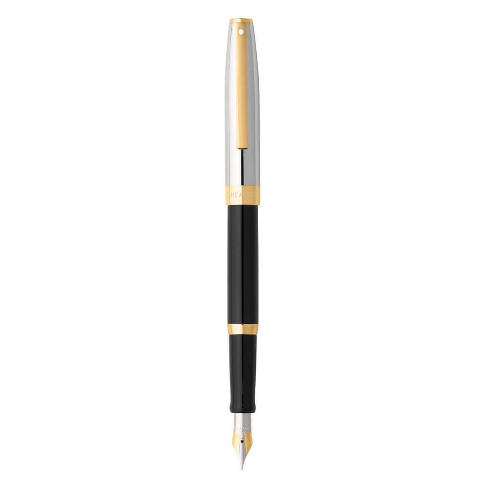 Segaris Black Fine Fountain Pen w/ Chrome Cap & Gold Trim
