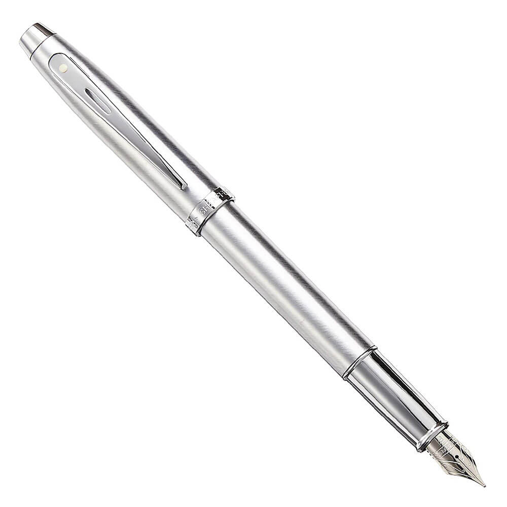 stylo plume fin en chrome brossé 100 avec garniture en nickel