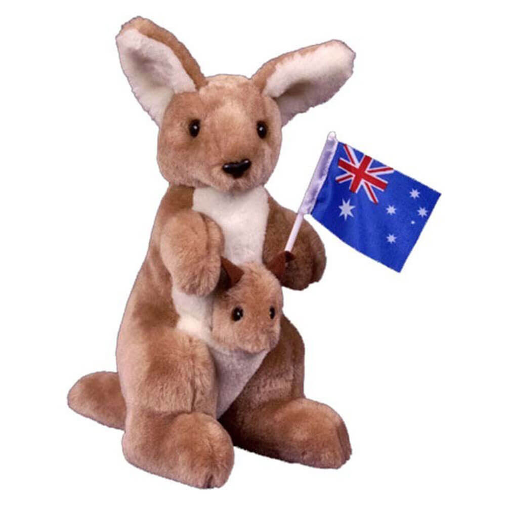 Jumbuck 26cm Kangaroo w/ Joey & Flag