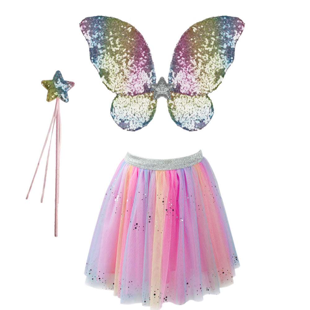 Rainbow Sequins Skirt with Wings & Wand (Size 4-6)