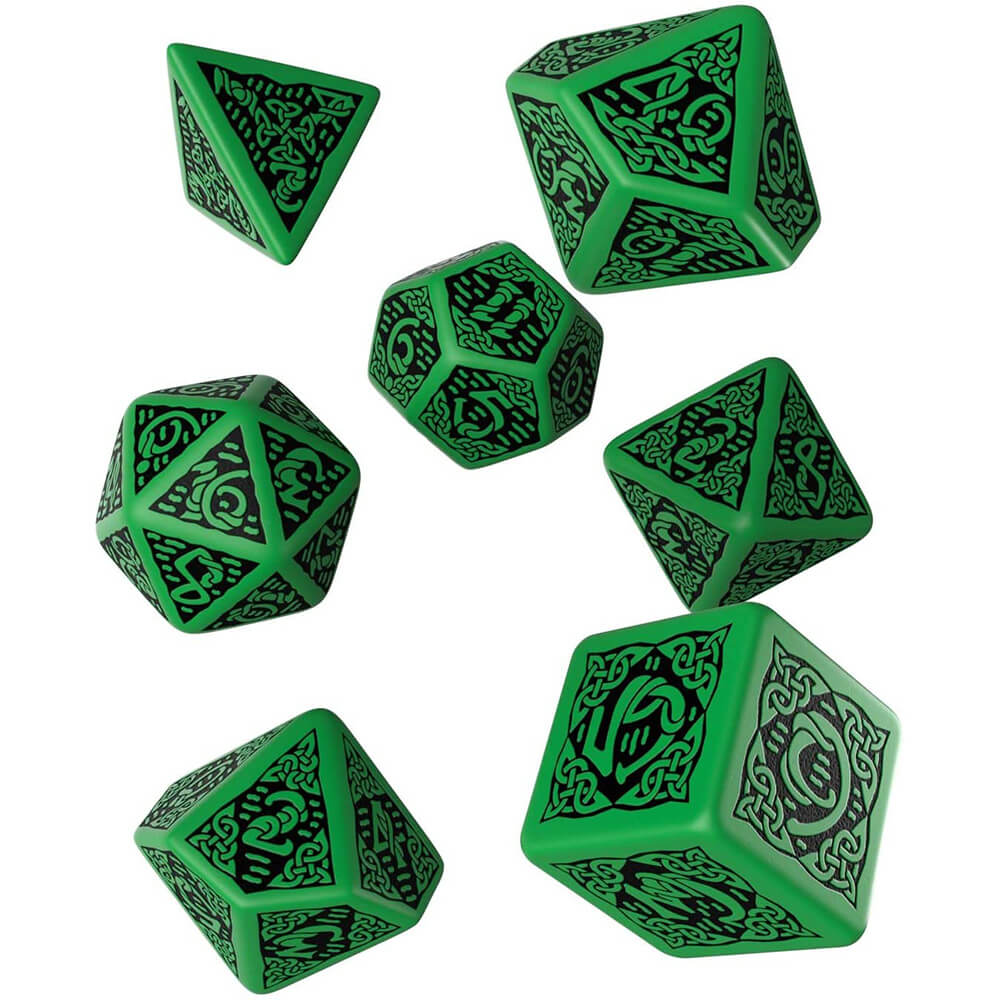 Q Workshop Celtic 3D Green & black Revised Dice Set of 7