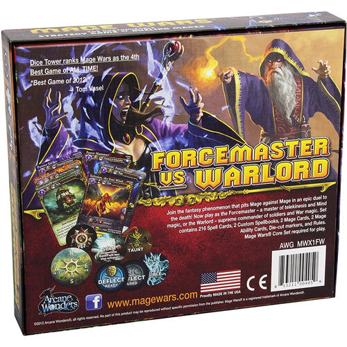 Mage Wars Arena Forcemaster vs Warlord Board Game