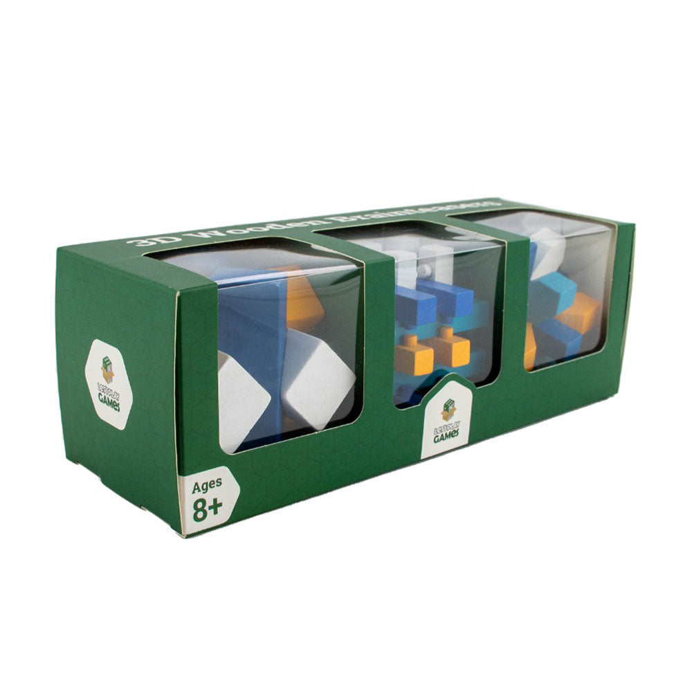 3D Wooden Brainteaser Puzzle Cubes Triple Pack
