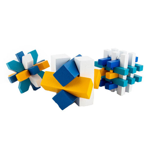 3D Wooden Brainteaser Puzzle Cubes Triple Pack