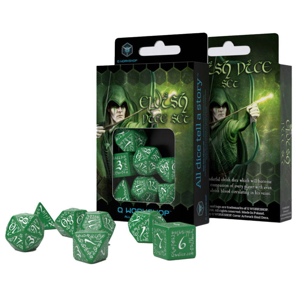 Q Workshop Elvish Dice Set 7pcs (Green & White)