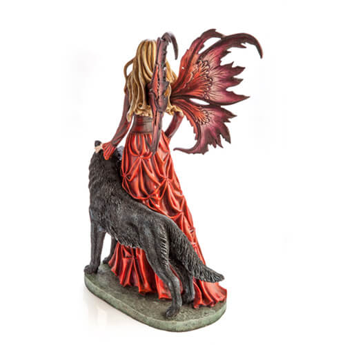 Large Red Fairy Princess with Black Wolf Figurine