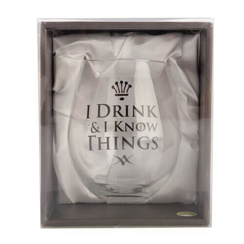 I Drink & I Know Things Stemless Wine Glass