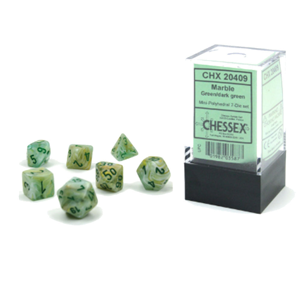 Mini Marble Polyhedral 7-Die Set (Green/Dark Green)