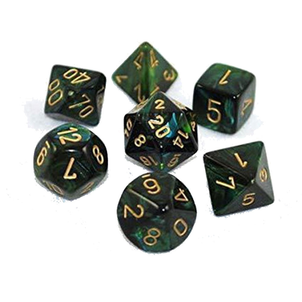 Mini Scarab Polyhedral 7-Die Set (Jade/Gold)