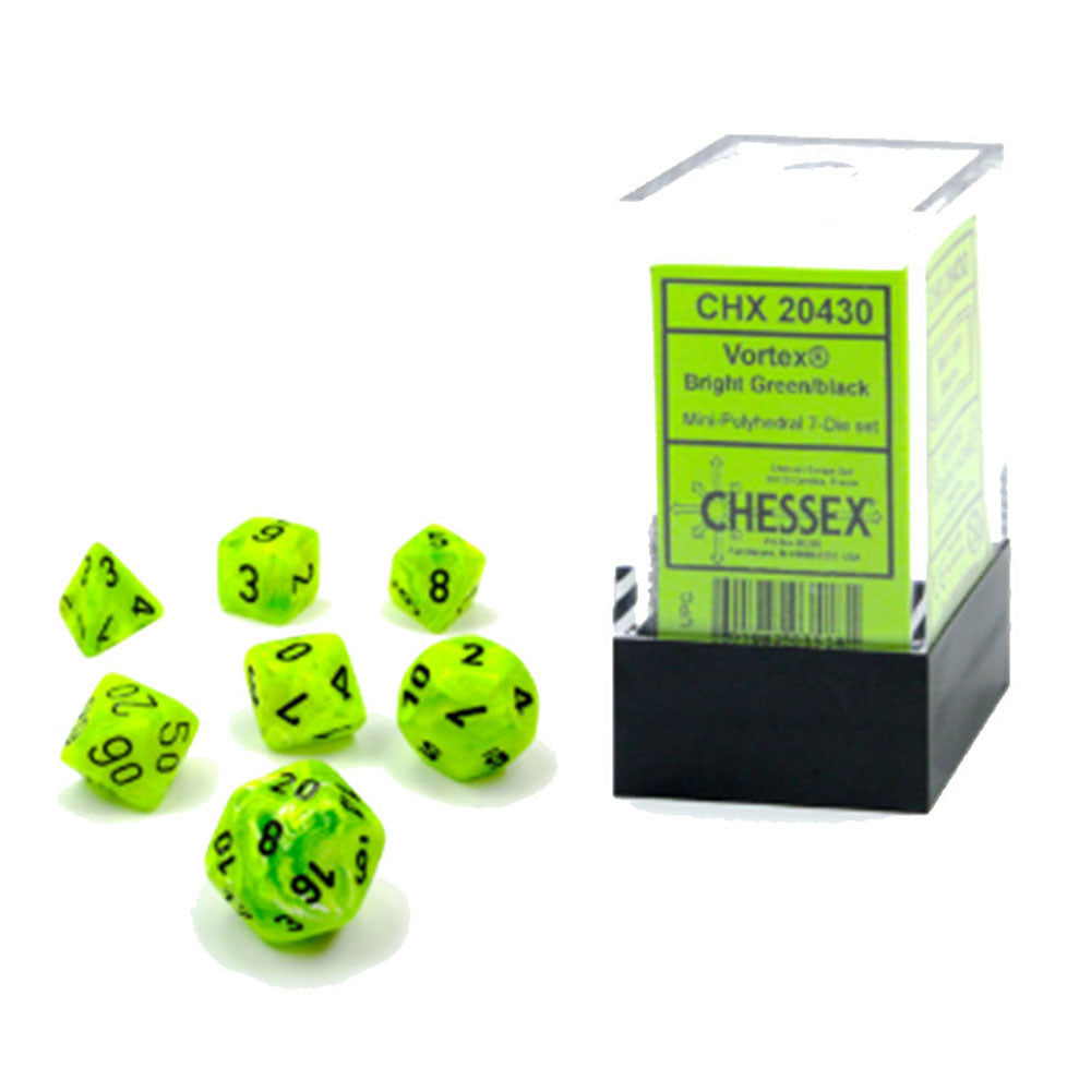 Mini Vortex Polyhedral 7-Die Set (Bright Green/Black)
