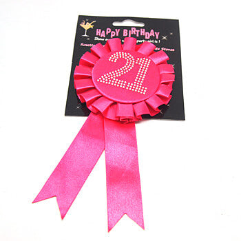 Pink 21st Birthday Rosette Badge