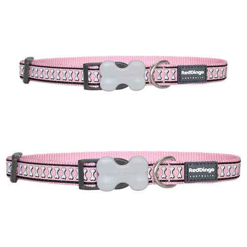 Dog Collar with Reflective Bones Design (Pink)
