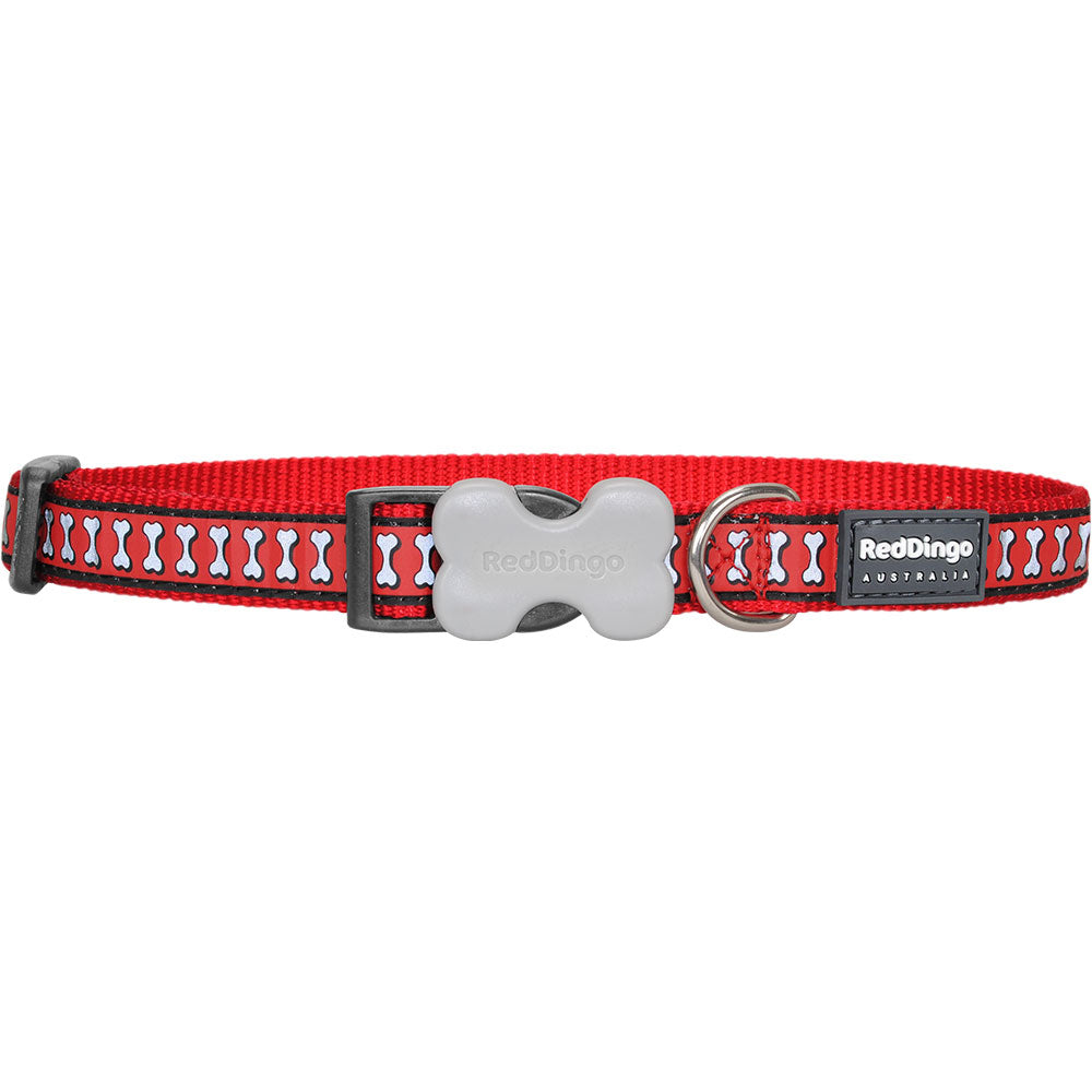Dog Collar with Reflective Bones Design (Red)