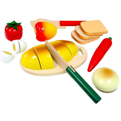 Bread Cutting Board in Wooden Box Pretend Play Toys Food