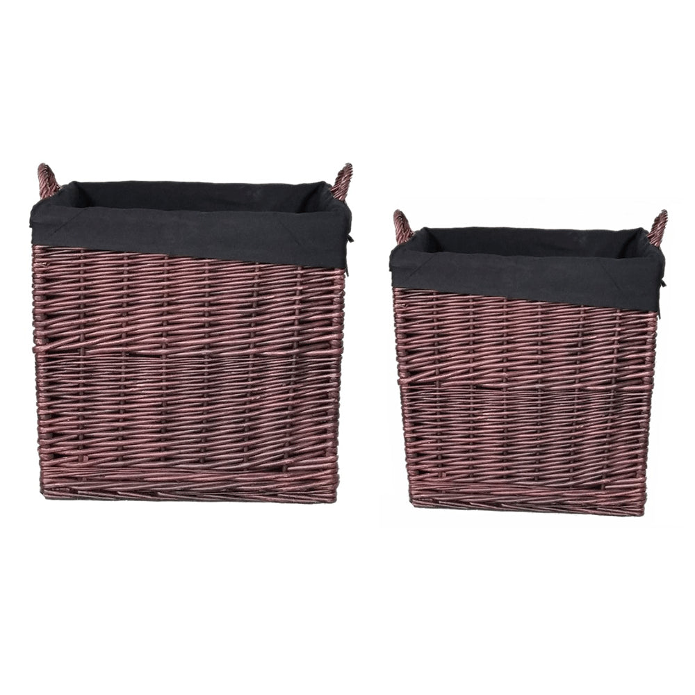 DarkTan Wicker Wood Storage Basket Set of 2