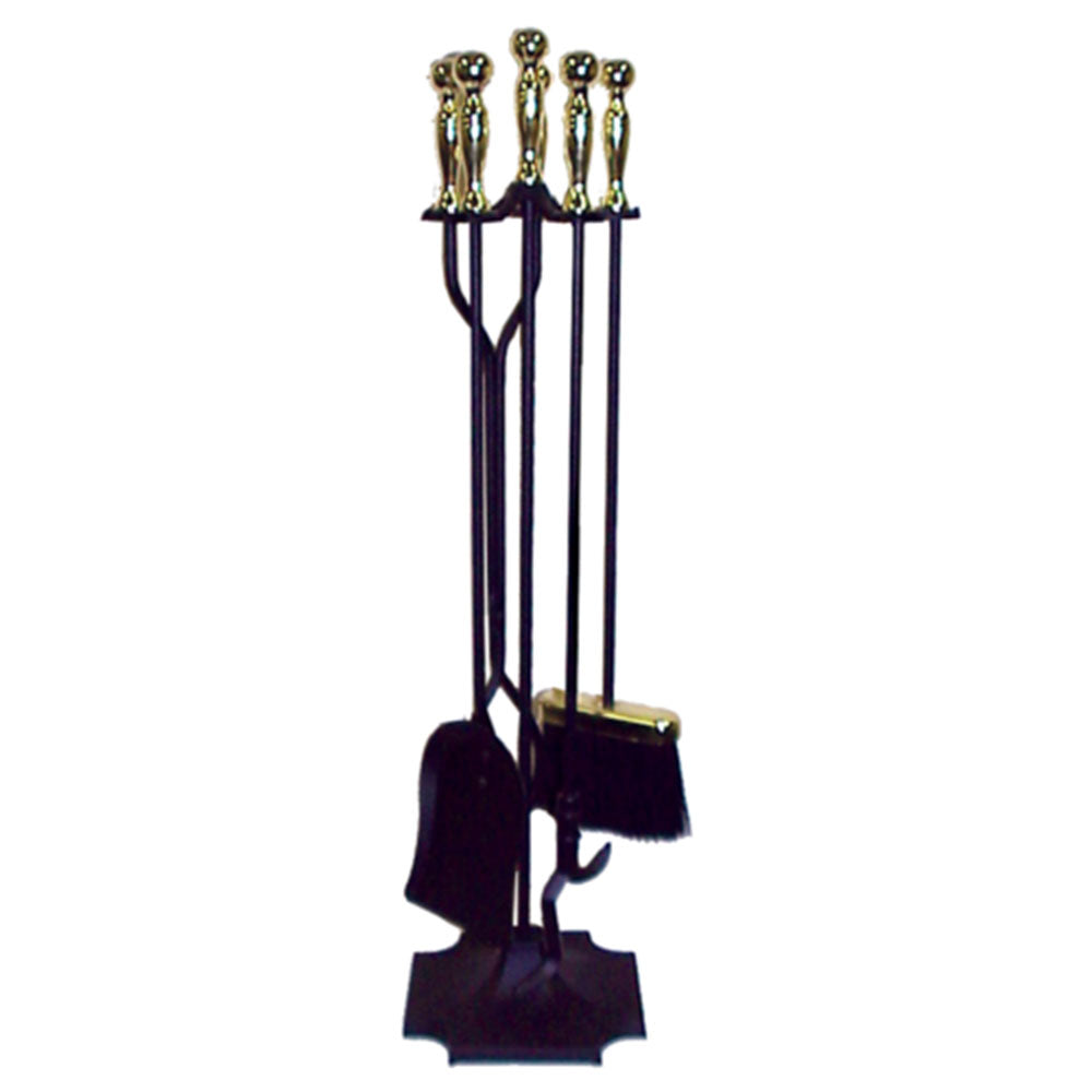4 Piece Black Brass Fire Tool Set w/ 77cm High Stand
