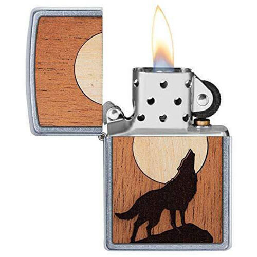 Zippo Woodchuck Wolf with Moon Inlay Lighter
