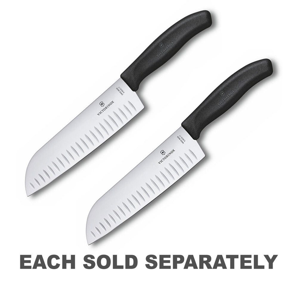 Fluted Wide Blade Santoku Knife 17cm (Black)