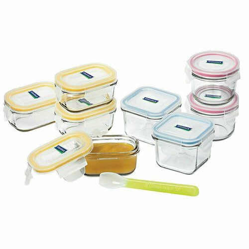 Glasslock Rectangle Square and Round Baby Set with Spoon