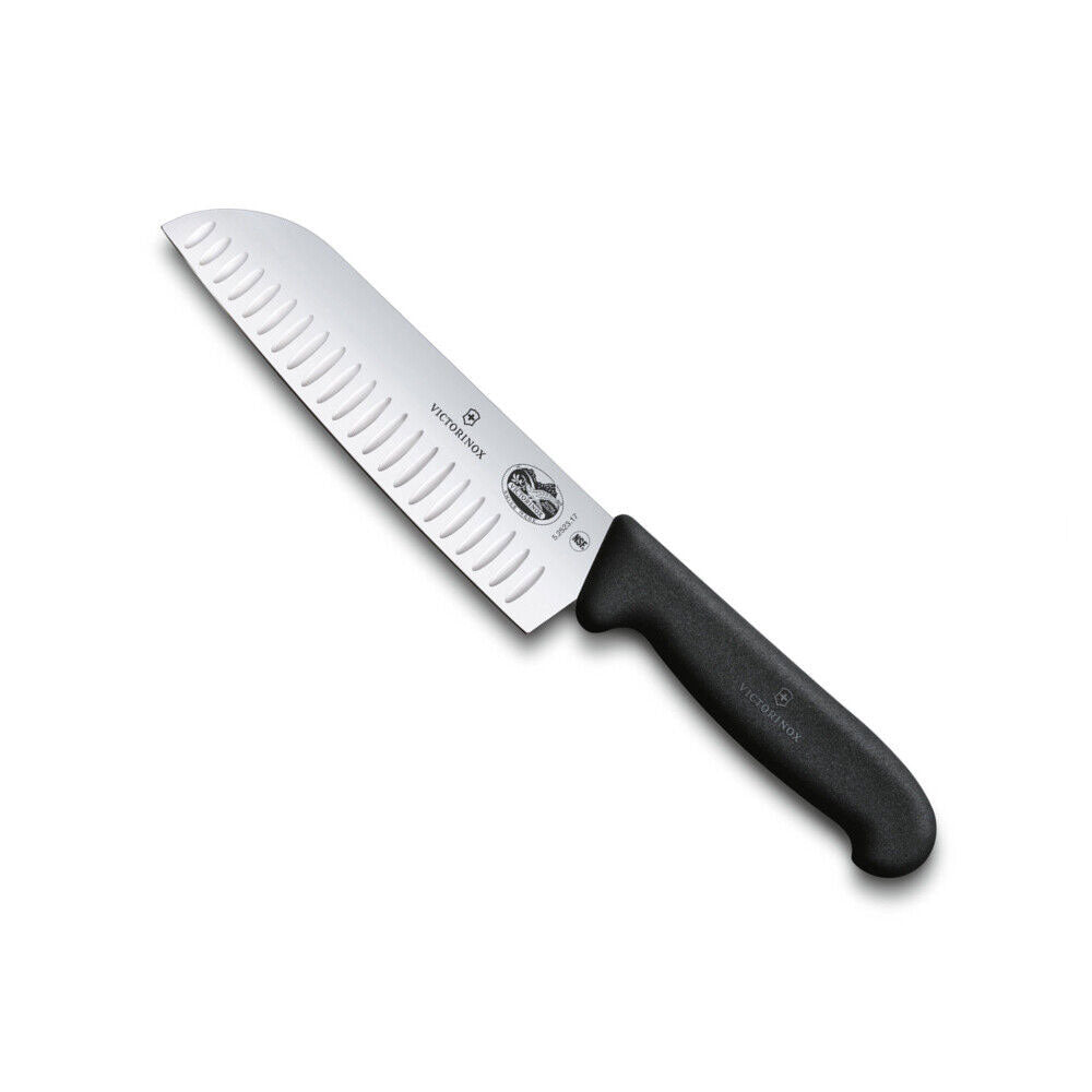 Victorinox Fibrox Fluted Edge Santoku Knife 17cm (Black)
