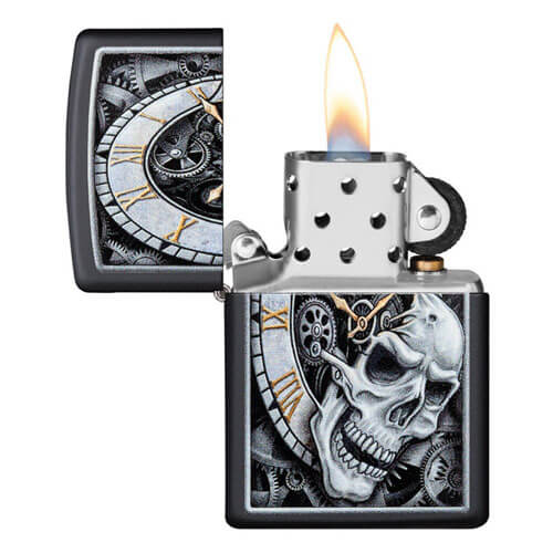 Zippo Matte Clock Skull Lighter